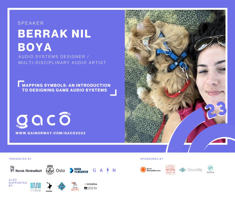 GAiNorway's tweet photo. Our next guest speaker at GACO 2023 is Berrak Nil Boya!
A multidisciplinary audio artist and a software developer.

As an Audio Systems Designer, she aims to become a bridge between audio artists, programmers and the rest of the creative and directorial teams
#gameaudio #gaco2023 https://t.co/WCmWepZpMw