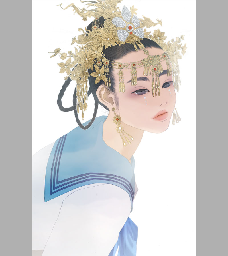 「髪飾りを付けた女性 」|ムスメミユキのイラスト