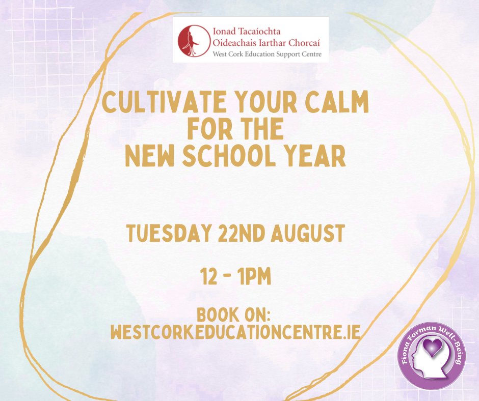 FionaWellBeing's tweet photo. Facing into a new school year can be a stressful time for school staff, regardless of age or experience. Take an hour to help yourself feel calmer &amp; more confident before the busy year kicks off, by joining me tomorrow at 12pm on my webinar with @WCEC1 
https://t.co/wG9n6WLihG https://t.co/uk3lvAZ9mV