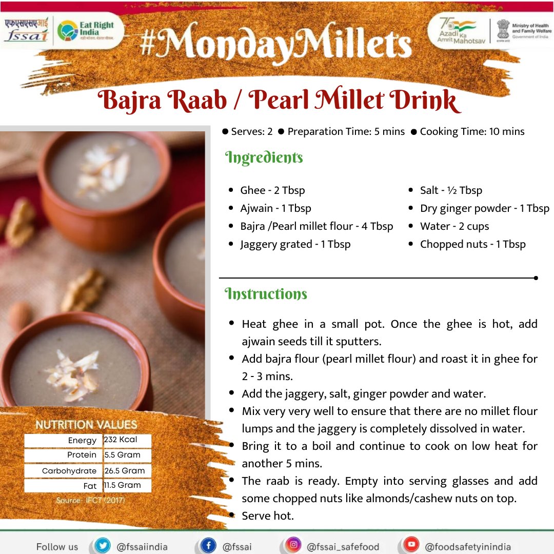 fssaiindia's tweet photo. Elevate your hydration game with this nutritious and oh-so-refreshing Pearl Millet Drink!
#MondayMillets
#IYM2023
#AmritMahotsav 

@MoHFW_INDIA
@iym2023
@AmritMahotsav https://t.co/wFmXGUyaa4