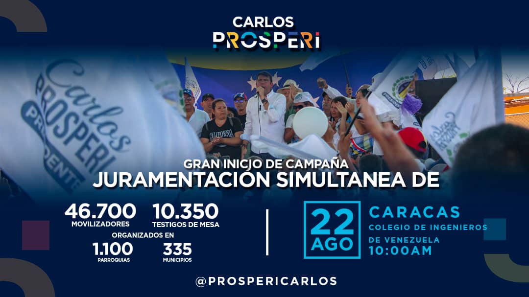 Mañana en cada pueblo de Venezuela nuestras estructuras sellarán su compromiso con la prosperidad. Movilizadores, testigos de mesa, coordinadores de centro de votación, responsables de planillas CAP y de la Gran Familia Por La Prosperidad.

Vamos con Prosperi #DemosElPrimerPaso🇻🇪