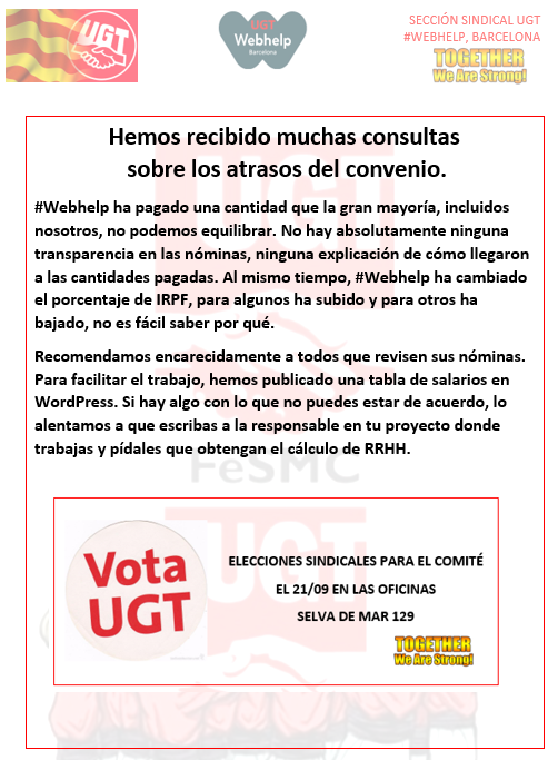 ugtsellbytelbcn's tweet photo. Atrasos del convenio. #UgtWebhelp #Webhelp #ActHuman https://t.co/06KPGvDyi3 https://t.co/MjEnjumPXZ