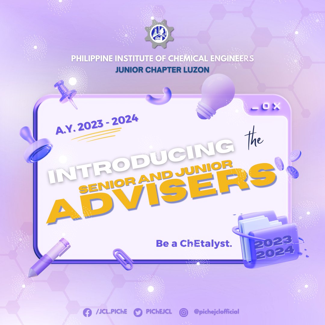 PIChEJCL's tweet photo. Introducing the esteemed 🌟𝐀𝐝𝐯𝐢𝐬𝐞𝐫𝐬🌟 of the 𝐏𝐡𝐢𝐥𝐢𝐩𝐩𝐢𝐧𝐞 𝐈𝐧𝐬𝐭𝐢𝐭𝐮𝐭𝐞 𝐨𝐟 𝐂𝐡𝐞𝐦𝐢𝐜𝐚𝐥 𝐄𝐧𝐠𝐢𝐧𝐞𝐞𝐫𝐬-𝐉𝐮𝐧𝐢𝐨𝐫 𝐂𝐡𝐚𝐩𝐭𝐞𝐫 𝐋𝐮𝐳𝐨𝐧 (𝐏𝐈𝐂𝐡𝐄-𝐉𝐂𝐋) for the terms 2023-2024! 🎉 https://t.co/RXCxQhuTpD