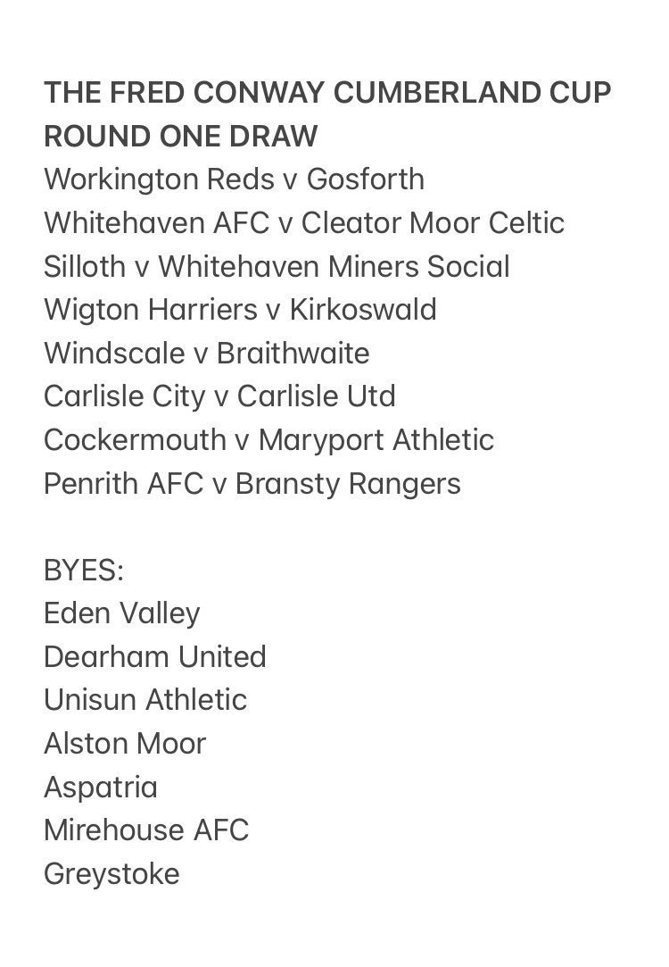 Non League Cumbria (@nlcumbria) on Twitter photo ‼️BREAKING‼️
<a href="/Gosforth_AFC/">Gosforth AFC</a> <a href="/Braithwaite_FC/">Braithwaite FC</a> <a href="/penrith_afc/">Penrith_AFC</a> <a href="/1BRFC/">Bransty Rangers FC</a> <a href="/edenvalleyfc/">Eden Valley Football Club</a> <a href="/UniSunAthletic/">UniSunAthleticFC</a> <a href="/AlstonMoorFC/">Alston Moor FC</a> <a href="/MirehouseAFC/">Mirehouse AFC</a> <a href="/greystoke_fc/">Greystoke FC</a> <a href="/bbccumbriasport/">BBC Sport Cumbria</a> <a href="/CumberlandFA/">Cumberland FA  ⚽️</a> ‼️BREAKING‼️
<a href="/Gosforth_AFC/">Gosforth AFC</a> <a href="/Braithwaite_FC/">Braithwaite FC</a> <a href="/penrith_afc/">Penrith_AFC</a> <a href="/1BRFC/">Bransty Rangers FC</a> <a href="/edenvalleyfc/">Eden Valley Football Club</a> <a href="/UniSunAthletic/">UniSunAthleticFC</a> <a href="/AlstonMoorFC/">Alston Moor FC</a> <a href="/MirehouseAFC/">Mirehouse AFC</a> <a href="/greystoke_fc/">Greystoke FC</a> <a href="/bbccumbriasport/">BBC Sport Cumbria</a> <a href="/CumberlandFA/">Cumberland FA  ⚽️</a>