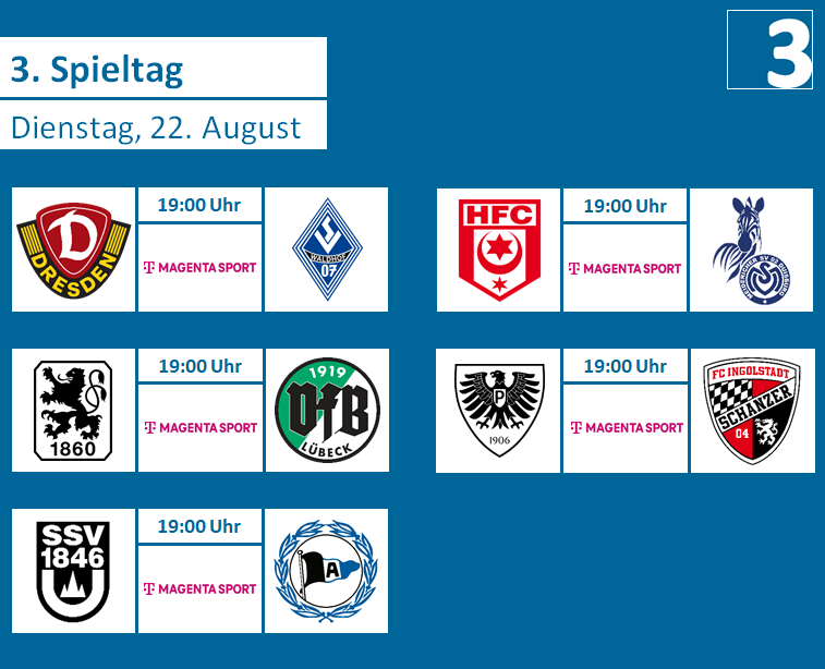 liga3online's tweet photo. So wird heute der 3. Spieltag eröffnet.
#SGDSVW #TSVVFB #SSVDSC #HFCMSV ##SCPFCI https://t.co/zaJRbFkfsA
