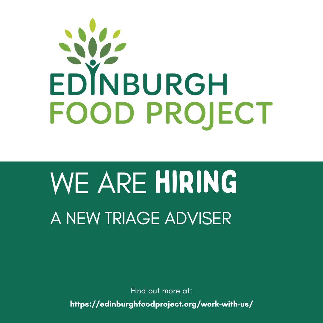 Come work with us! 
We are seeking a Triage Adviser to be the first point of contact for people in crisis who need to access foodbanks and our Money Advice Service.
To find out more see the link below  ⬇️
edinburghfoodproject.org/work-with-us/
#Edinburgh #FoodBanks #Hiring #JobAlert