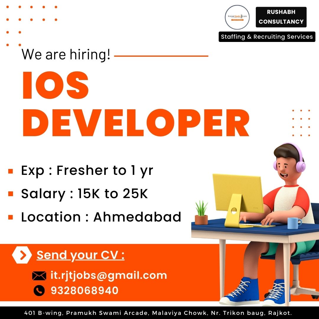 rushabh_consult's tweet image. Are you looking for a job changes?
We are hiring :
IOS DEVELOPER
✔️Experience : Fresher to 1 yr+
✔️Salary : 15K to 25K
✔️Location : Ahmedabad
𝐌𝐚𝐢𝐥 𝐲𝐨𝐮𝐫 𝐜𝐯 :
📧it.rjtjobs@gmail.com
📞Call on : 9328068940
#ios #iosdeveloper #iosappdeveloper #developerios #developer