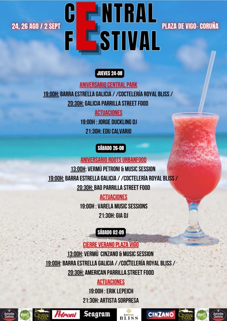 #Coruña | #CentralFestival en la plaza de #Vigo con sesiones vermú, música en directo, djs y coctelería.