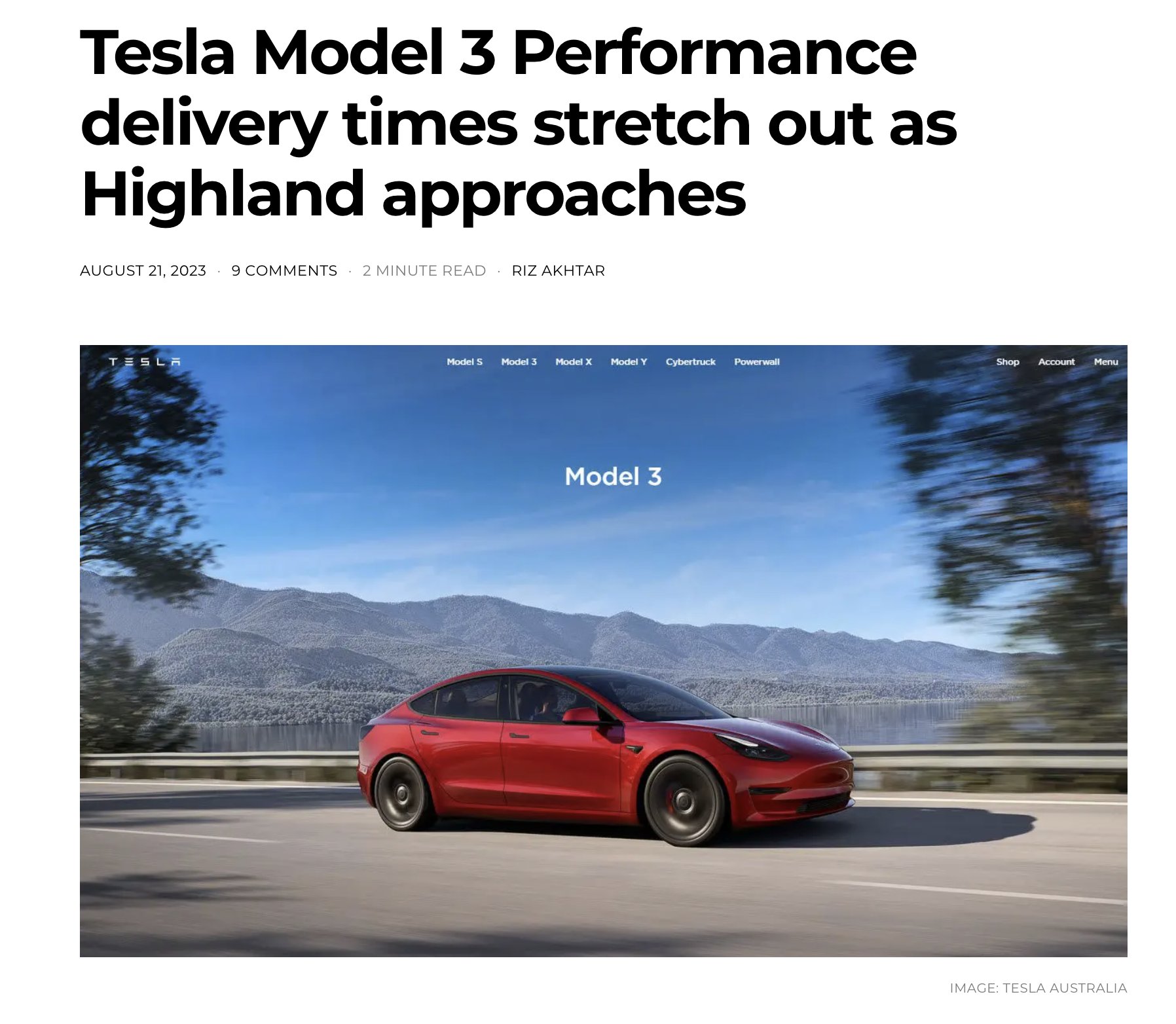 Tsla Chan on X: $TSLA #Highland 🇦🇺 NEWS: Tesla Model 3 Performance  extends delivery time in Australia as Highland approaches - The latest  delivery estimates on Tesla Australia's configurator show that for