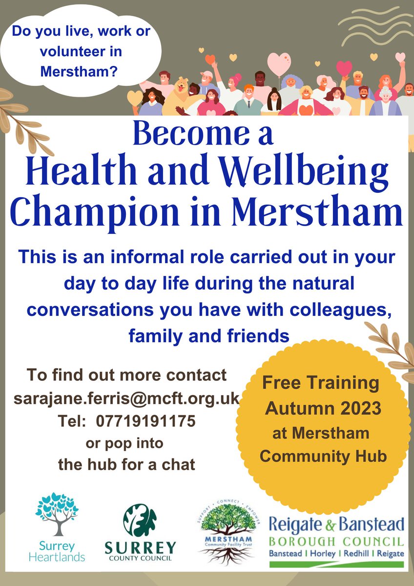 Are you naturally good with people? Do you have a passion for your community? Want a bit of free training in well being support?

See below!

#communityleaders #communitysupportingcommunity
#localheroes