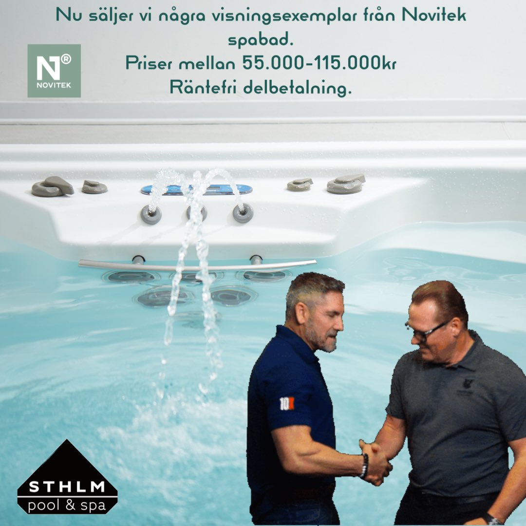 STHLMPOOLSPA's tweet photo. Vi uppdaterar några butiksexemplar, säljer ut några Novitek spabad med bra rabatt. Baden finns i vår Nynäshamn butik.
Kontakta oss för modell och pris.

#novitek #spabad #pool #jacuzzi https://t.co/CiqZoikkpI