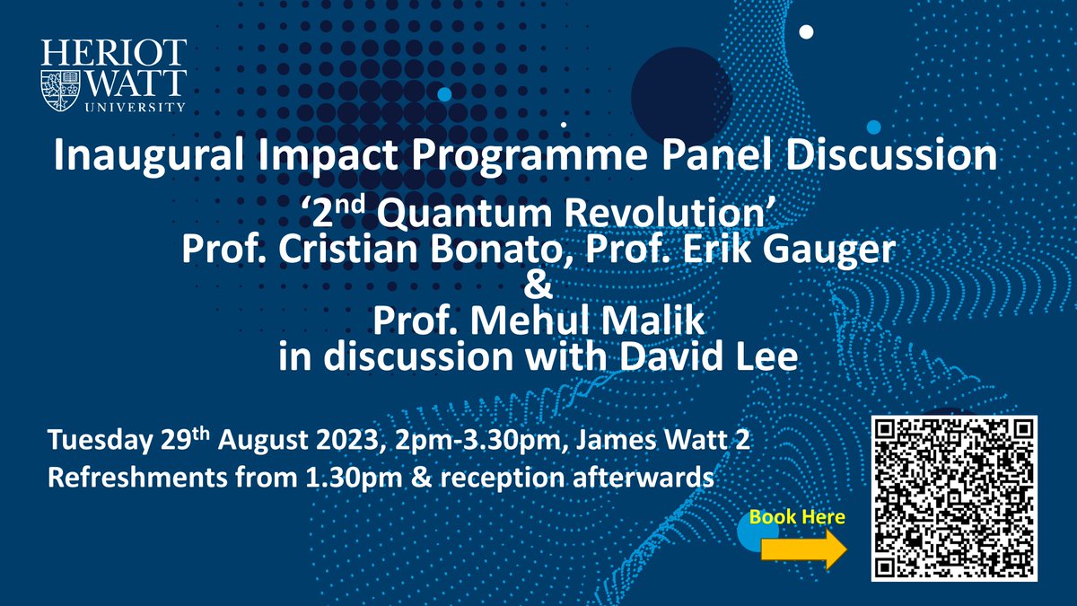 HW Research Futures Academy (@hw_rfa) on Twitter photo Join us on Tuesday 29th August, 2pm, for the first Inaugural Lecture Panel - 'The 2nd Quantum Revolution'. Panellists from <a href="/HWU_Physics/">HWUPhysics</a> <a href="/cristian_bonato/">Cristian Bonato</a>, Erik Gauger & <a href="/bluephysicist/">Mehul Malik</a> chaired by <a href="/davidleemedia/">David Lee</a> - more details and booking here: eventbrite.co.uk/e/692543194337… Join us on Tuesday 29th August, 2pm, for the first Inaugural Lecture Panel - 'The 2nd Quantum Revolution'. Panellists from <a href="/HWU_Physics/">HWUPhysics</a> <a href="/cristian_bonato/">Cristian Bonato</a>, Erik Gauger & <a href="/bluephysicist/">Mehul Malik</a> chaired by <a href="/davidleemedia/">David Lee</a> - more details and booking here: eventbrite.co.uk/e/692543194337…