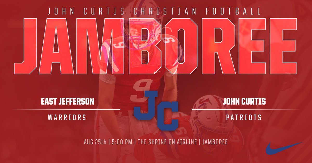 JAMBOREE WEEK!

The PATRIOTS will take on the East Jefferson Warriors this Friday, August 25th at the Shrine on Airline in the jamboree. Kickoff is set for 5:00 PM. 

Come out and checkout your PATRIOTS! 

#PatriotPower #BCFL