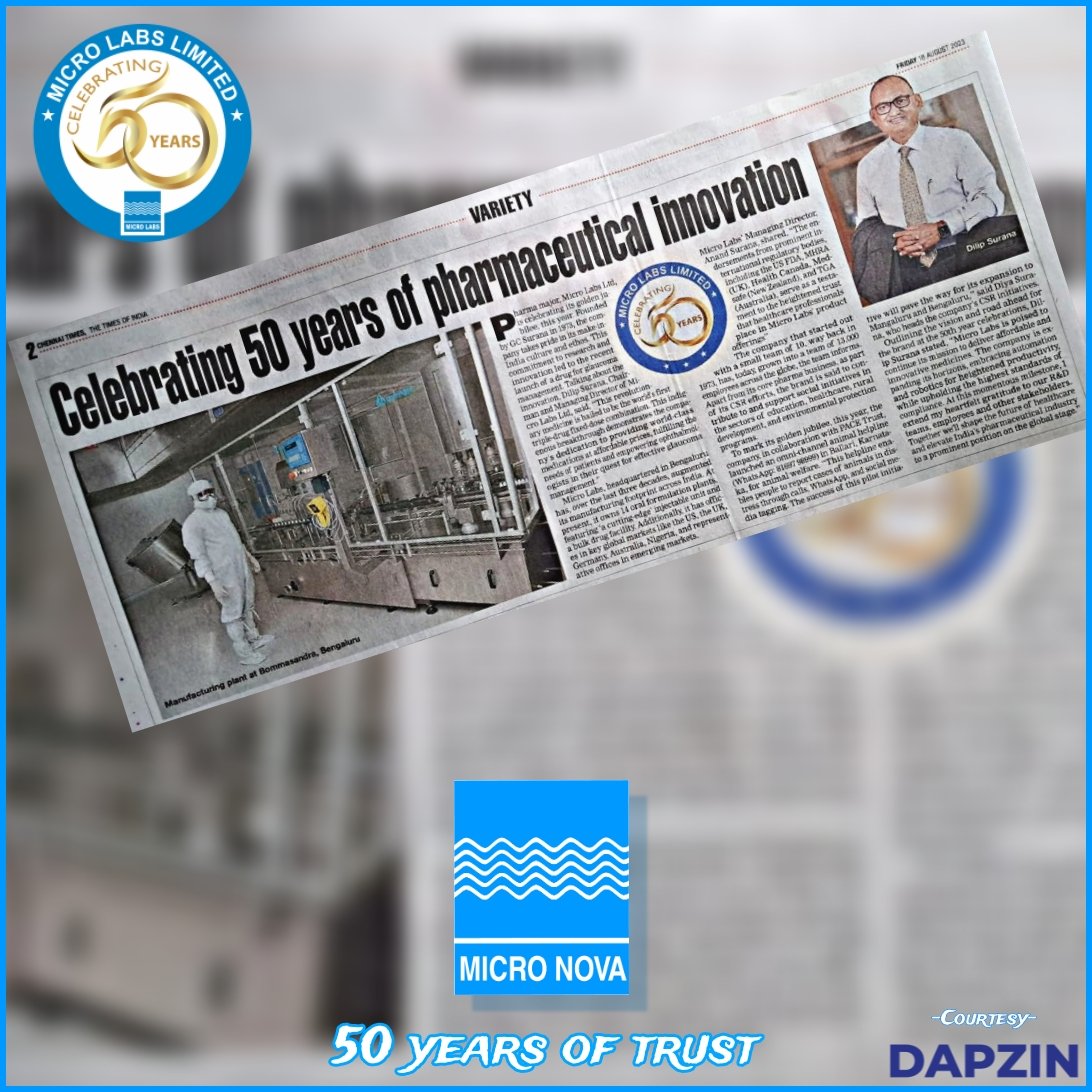 RohitSi03419017's tweet image. #MicroLabs #50YearsOfTrust 
#Micronova #DAPZIN