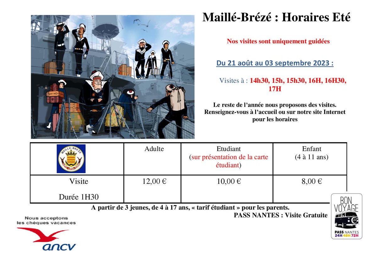 Bonjour,

Jusqu'au 3 septembre, nous sommes toujours en heures d'été avec un début de première visite à 14H30 et un début de dernière visite à 17H.

Bonne journée