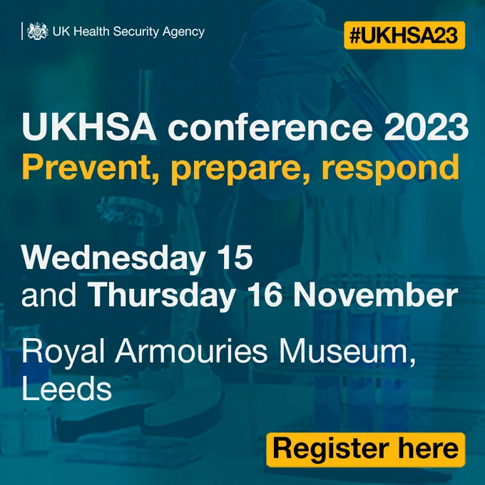 ICYMI: Booking is now open for #UKHSA23 Conference.   Join us for 2 days of inspiring addresses, captivating seminars and thought-provoking discussions.  

Book now: ukhsa-events.org.uk/hpa/frontend/r…… 

#PublicHealth