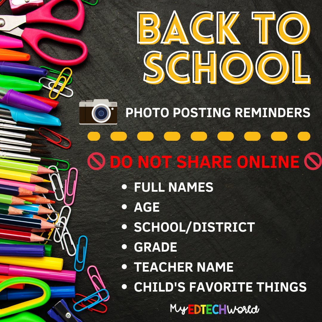 Just a reminder to keep your kiddos safe while celebrating their return to school! It doesn't mean don't take the pictures, just don't share them online! 😊 #backtoschool #bts #weleadlearning @kentisd @SNNKent