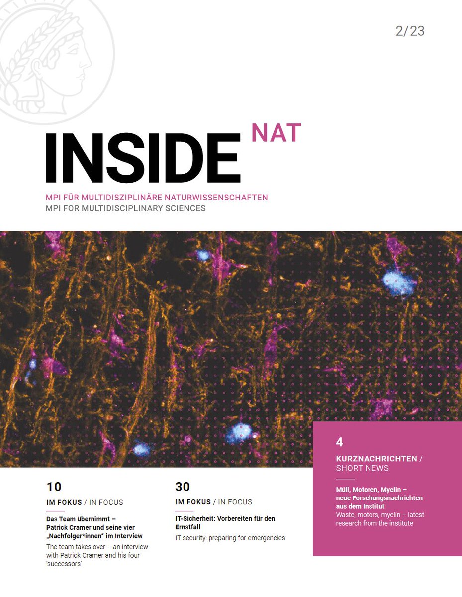 mpi_nat's tweet photo. Our institute magazine #INSIDENAT 2/23 is online! Read all about:
💻IT security: preparing for emergencies
🧑‍🔬The team takes over – the new @mpgpresident Patrick Cramer knows his department in good hands
🆕Change at the top of the IT &amp; Electronics Service
https://t.co/piML9cSY2M https://t.co/a2jIHRZzC1