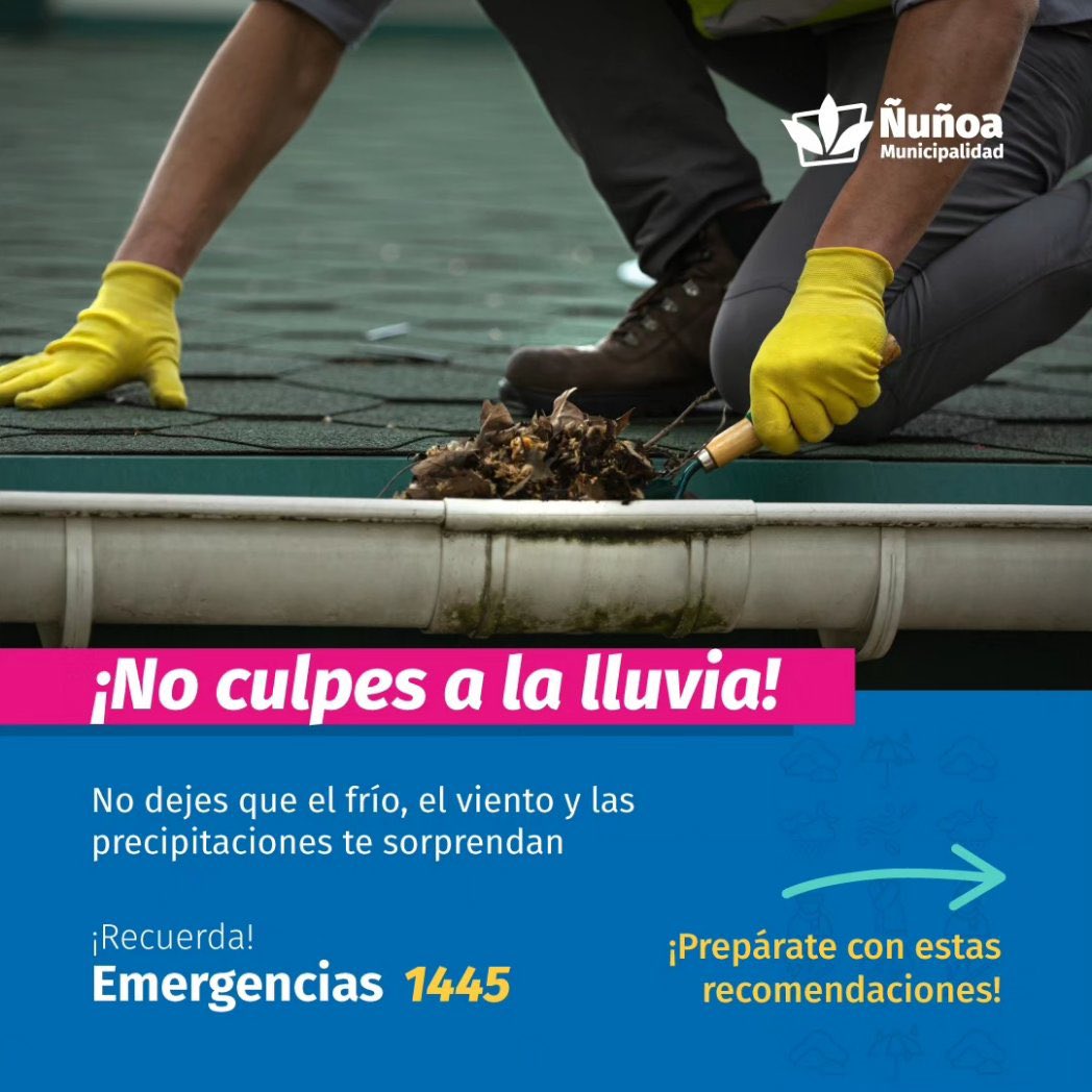 cmds_nunoa's tweet photo. 🌦️Aún se esperan precipitaciones para las próximas horas, es por eso que te dejamos algunos consejos: revisa y asegura el techo, limpia canaletas y desagües, elimina ramas de árboles que puedan caer sobre tu vivienda, ten a mano una linterna y revisa tus electrodomésticos.👷🏻👷🏻‍♀️ https://t.co/DCduhZXIhm