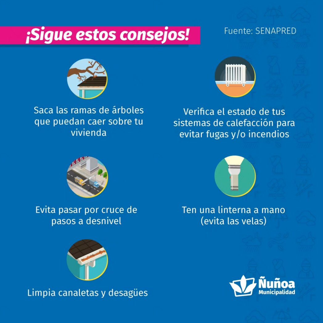 cmds_nunoa's tweet photo. 🌦️Aún se esperan precipitaciones para las próximas horas, es por eso que te dejamos algunos consejos: revisa y asegura el techo, limpia canaletas y desagües, elimina ramas de árboles que puedan caer sobre tu vivienda, ten a mano una linterna y revisa tus electrodomésticos.👷🏻👷🏻‍♀️ https://t.co/DCduhZXIhm