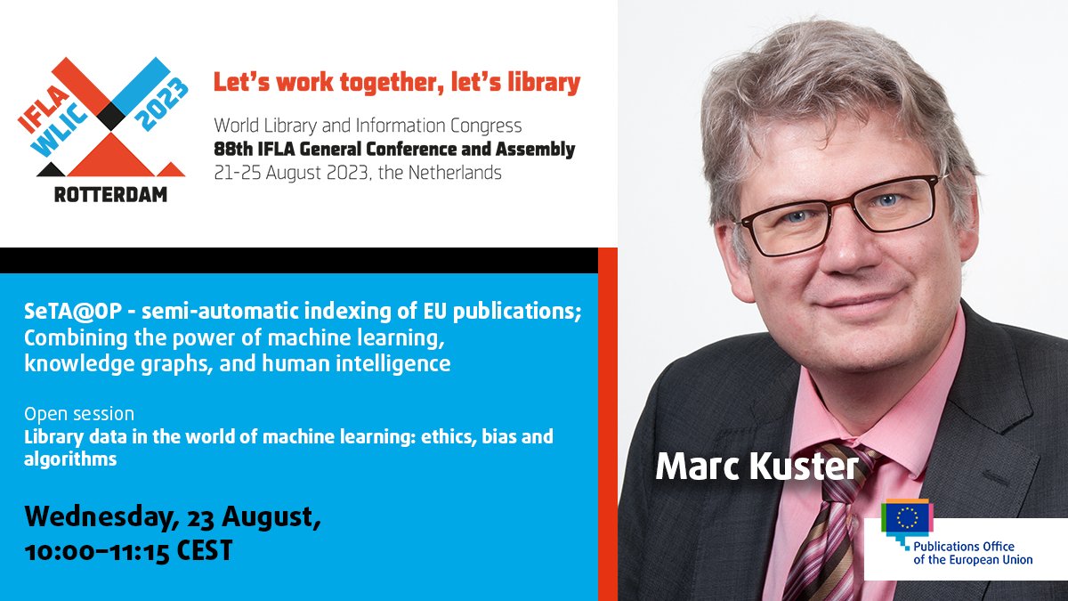 Librarians! How can AI help us to ensure that information is even more discoverable and accessible?
At #WLIC23 @mwkuster will talk about how SeTA@OP combines the power of #MachineLearning, #KnowledgeGraphs, and #HumanIntelligence for indexing. ➡️bit.ly/3qvWFzf