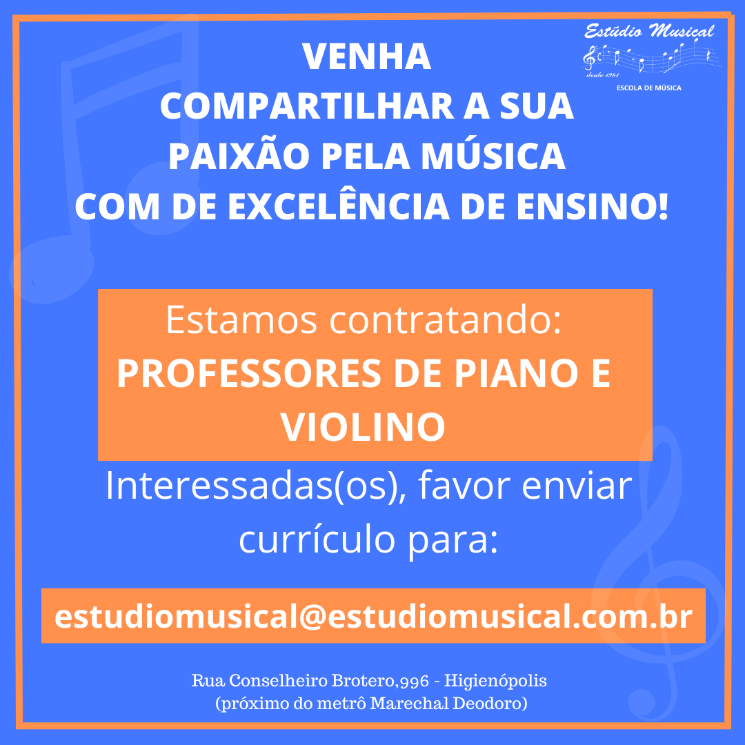 Venha fazer parte da nossa equipe! 🎼

#trabalheconosco #oportunidade #professor #professora #musica #aulasdemusica #estudiomusical #escolademusica #higienopolis #sp