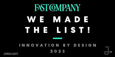 🔈Huge News!!!🔈
🏅We've been named as an honoree on @fastcompany as part of its '2023 Innovation By Design Awards'!
Super thrilled to be honored alongside businesses & designers.

#FCDesignAwards #JORDILIGHT #FastCompany