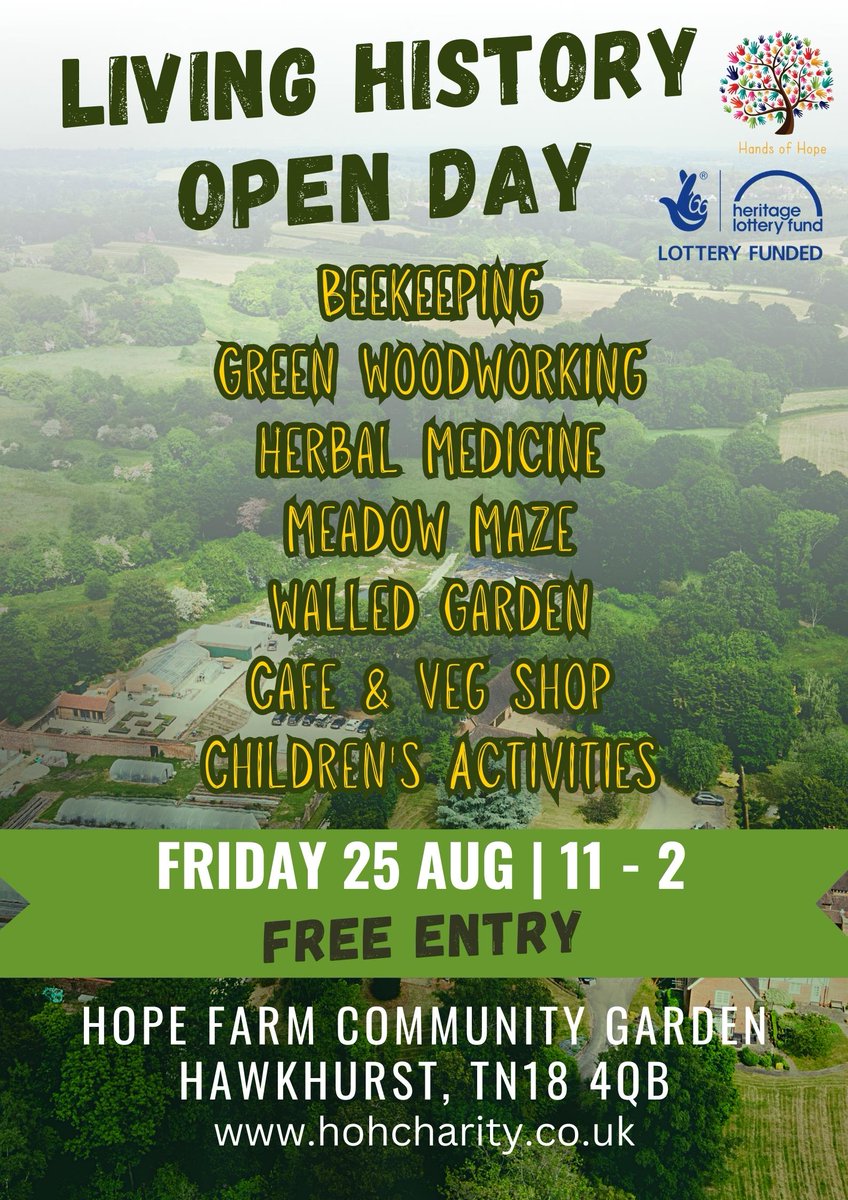 HandsofHopeUK's tweet image. **Join us this Friday, 25th August from 11am to 2pm** for our "Living History Open Day" at Hope Farm Community Garden in Hawkhurst. Experience how engaging with local history and environmental heritage can help improve social connections as well as physical &amp;amp; mental health.