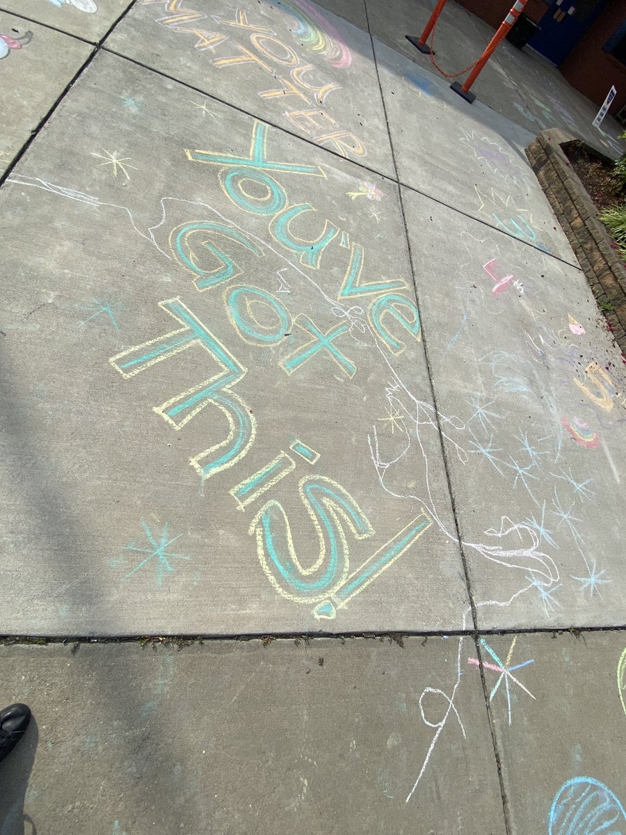 WestridgePRIDE's tweet photo. @PWCSNews  @WestridgePRIDE  The WRES PTA spent part of Sunday writing encouraging and welcoming messages on the school sidewalk. https://t.co/uP0tEzflcN