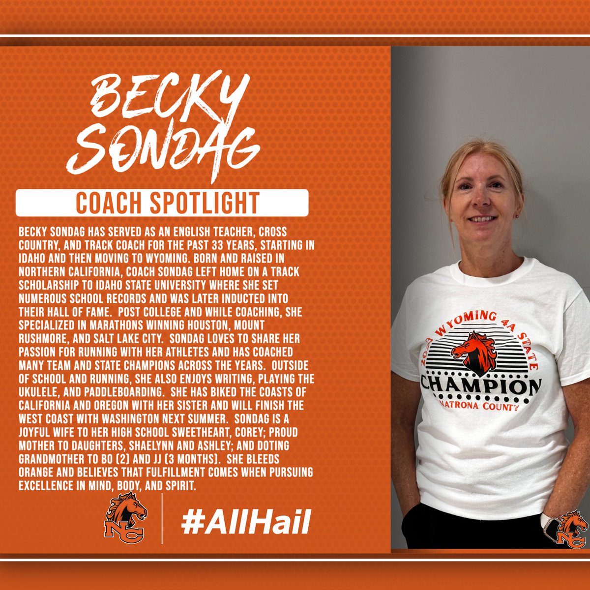 This week's Monday Coach Spotlight is Becky Sondag. Thanks for making NC a great place to be! #AllHail