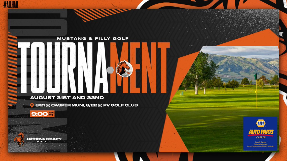 Come support the Mustangs and Fillies at the Casper tournament today and tomorrow! Go Natrona! #AllHail @NatronaCountyHighSchoolGolf

Thank you to NAPA Auto Parts of Casper for supporting the Natrona County High School Golf team. Locally Owned. Nationally Known.