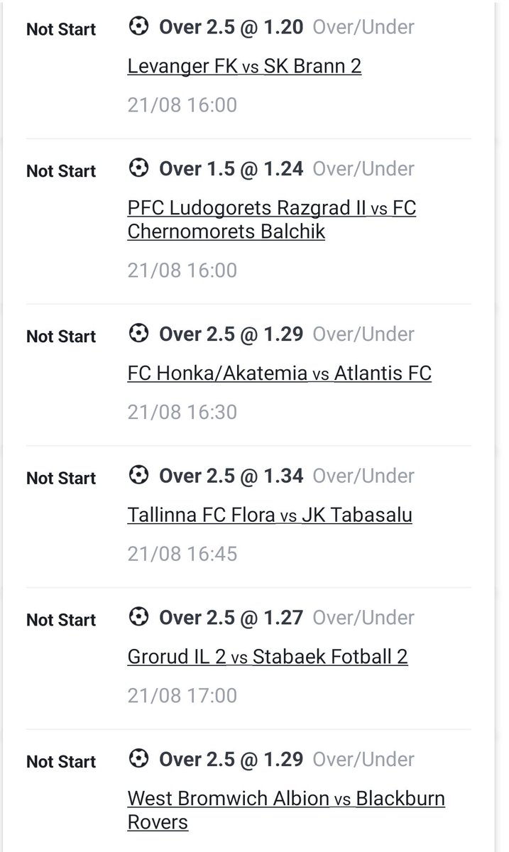 SportyBet: EB413B66 | Odds @ 23.59
Events: FT Over 2.5 Goals
==========================
CL: 70% , Gamble RESPONSIBLY!
==========================