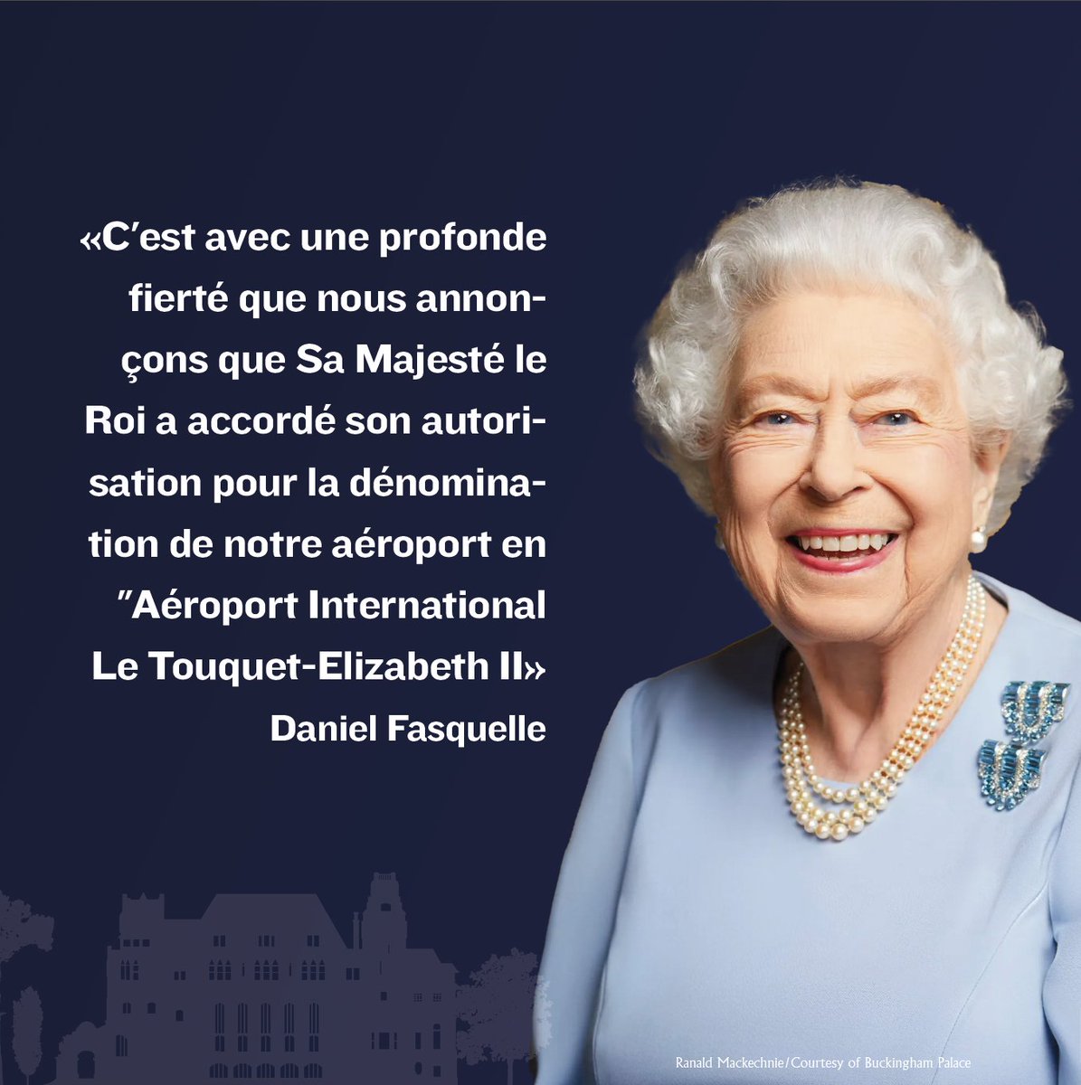 ✈️ Nous venons d’obtenir officiellement l’accord du Roi Charles III pour donner le nom de la reine #ElizabethII à l’aéroport international du Touquet Paris-Plage.

L’Aéroport International du Touquet-Paris-Plage va bientôt vivre un tournant historique en prenant le nom d’ «