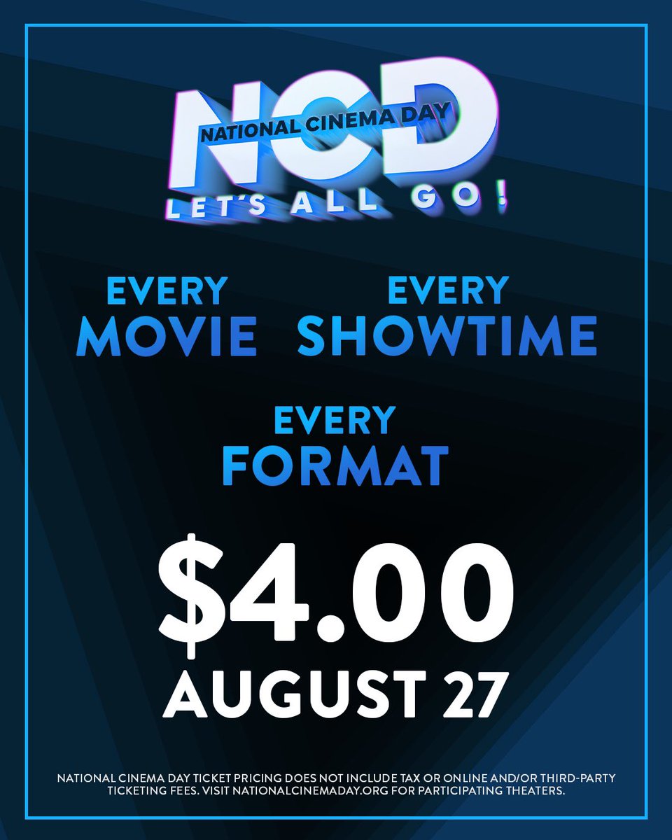 National Cinema Day will take place on August 27.

All tickets will cost $4.