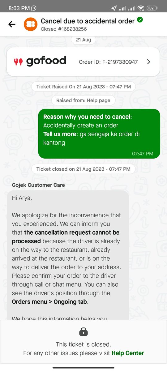 FebrueArya's tweet photo. @gojekindonesia hari ini tiba2 ke order ga jelas barang apa dan kemana karena hp di kantong. Tolong sediain fitur cancel order yang jangan bot! Kok perusahaan hebat tapi ga bisa cancel. https://t.co/mKmqR68Ttj