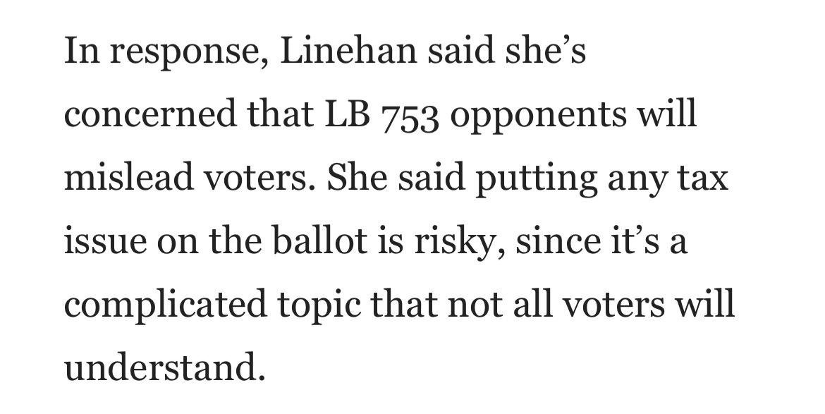 We think Nebraska voters should get to decide if public dollars go to private schools.

Our opponents, led by Senator Linehan, don't want you to vote on this because they think you aren't smart enough to understand how taxes work.  That's what they think of you.
