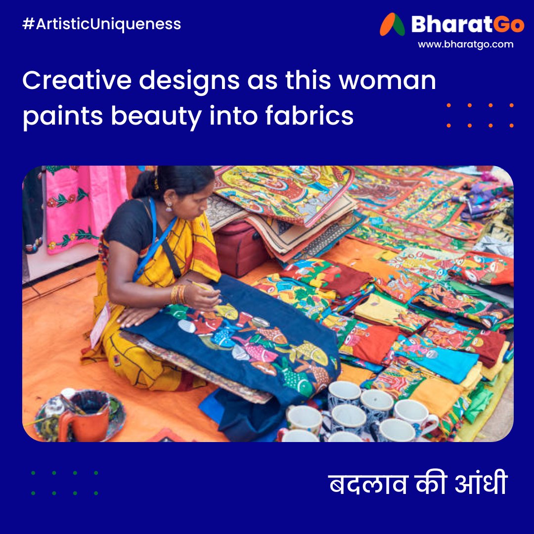 BharatGo_App's tweet image. Embrace the artistry in motion as this talented woman designs and paints her heart onto clothes, turning fabrics into expressions of beauty. 

#BharatGo #FashionArtistry #EmbracingCreativity #HandcraftedFashion #ArtInMotion #SupportingArtisans #InspiringExpressions