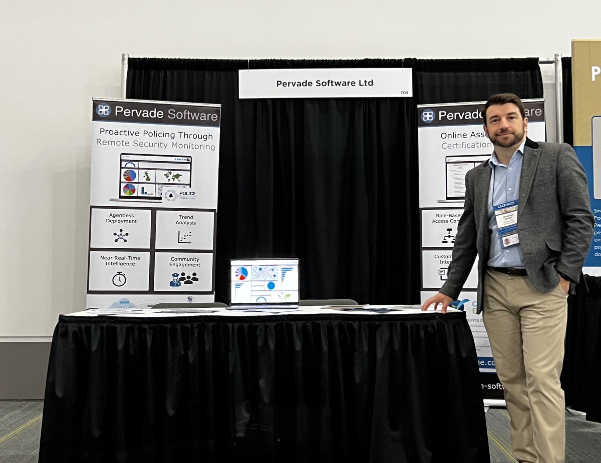 PervadeSoftware's tweet photo. If you’re at #CACP today, come and visit stand 709, where Pervade CTO Jonathan will be demonstrating our Police CyberAlarm system and other solutions all day. https://t.co/MG8Wep4ueL