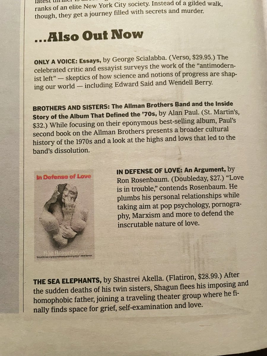 A nice shoutout for Brothers and Sisters in yesterday’s The New York Times Book Review. (Even with a mistake -- 'Brothers and Sisters' is not eponymous for the Allman Brothers Band.)