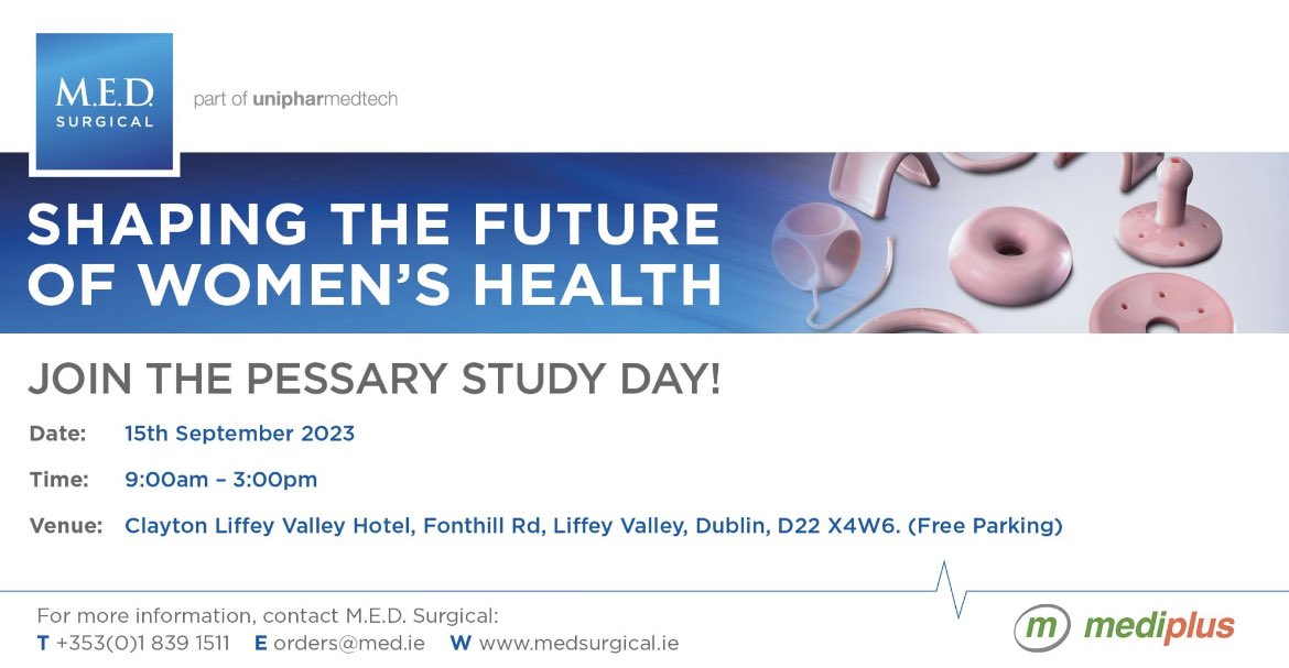 MEDSurgicalUro's tweet image. M.E.D. Surgical are delighted to announce that we are running a Pessary Study Day in continued support to Women’s Health. Presenting and sharing their knowledge on the day will be @fadi_salameh84 @Breffinianglim Shalini Wiseman &amp;amp; Elaine Dilloughry. #mediplus #Pessaries