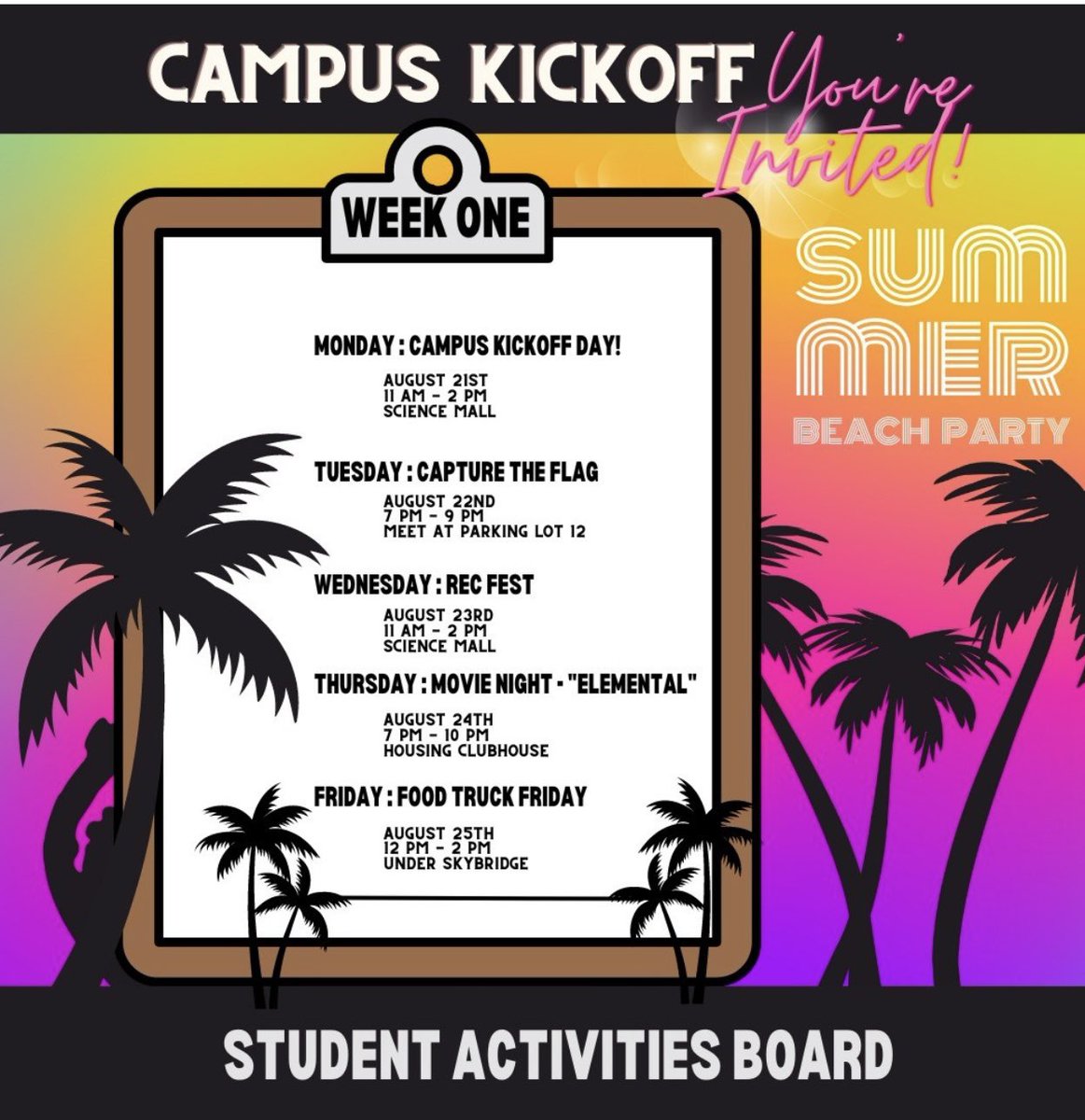 We’re back!!! Best day ever - our <a href="/purduefw/">Purdue University Fort Wayne</a> <a href="/IUFortWayne/">IU Fort Wayne</a> students are here!!! The weather is still HOT so we’re throwing a Summer Beach Party. See you there, Mastodons &amp; Red Foxes!