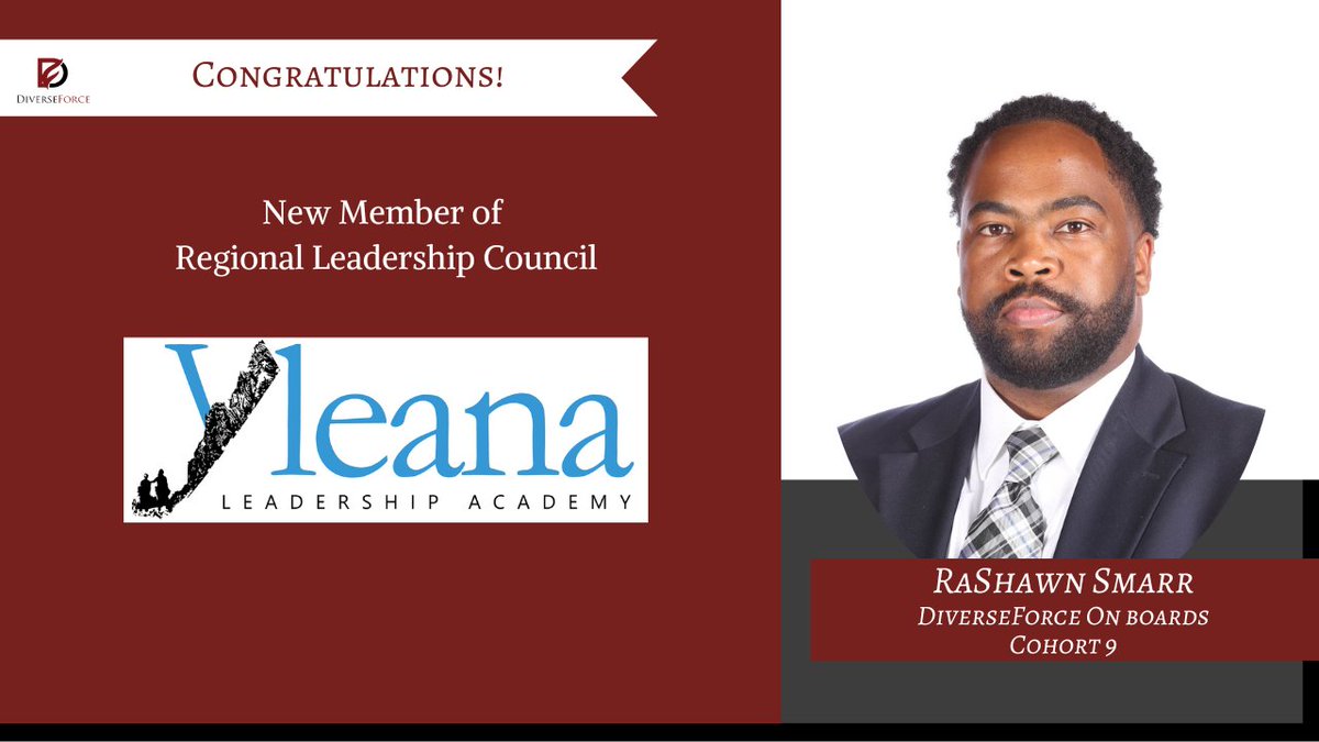 Huge congratulations to RaShawn Smarr, an alumnus of our @DiverseForce On Boards Cohort 9, for becoming a new member of the Regional Leadership Council for Yleana Leadership Foundation (@yleanaleaders). #diverseforce, #diverseforceonboards