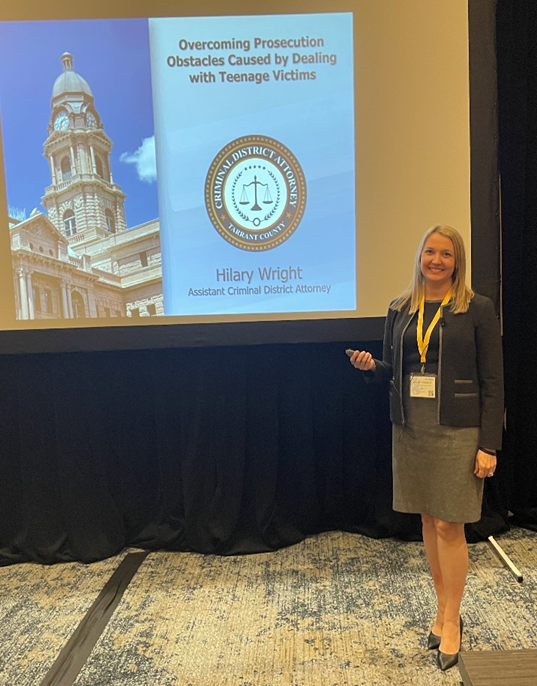 TarrantCountyDA's tweet photo. Tarrant County prosecutors Hilary Wright, Kim D’Avignon, and Emily Dixon recently spoke at the 35th Annual Crimes Against Children Conference in Dallas. We are proud of our prosecutors taking leading roles in educating others about our criminal justice system. https://t.co/5YkGoA9F44