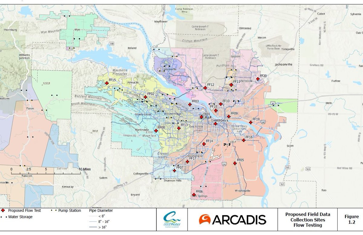 Central Arkansas  Water will conduct hydrant flow testing on 20 fire hydrants throughout the CAW system today through Thursday, Aug 21-24. This could lead to water discoloration. If noticed, flush your faucet for two minutes to clear, and don't wash clothes in discolored water.