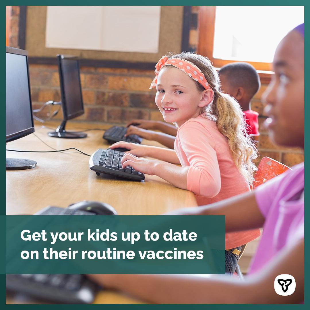 ONThealth's tweet photo. With two weeks left of #SummerVacation, ensure your kids are up to date on their routine vaccines before school starts.

Get a complete checklist at: https://t.co/TtWDq6jc26 #VaccinesWork https://t.co/ecc2pv4ivW