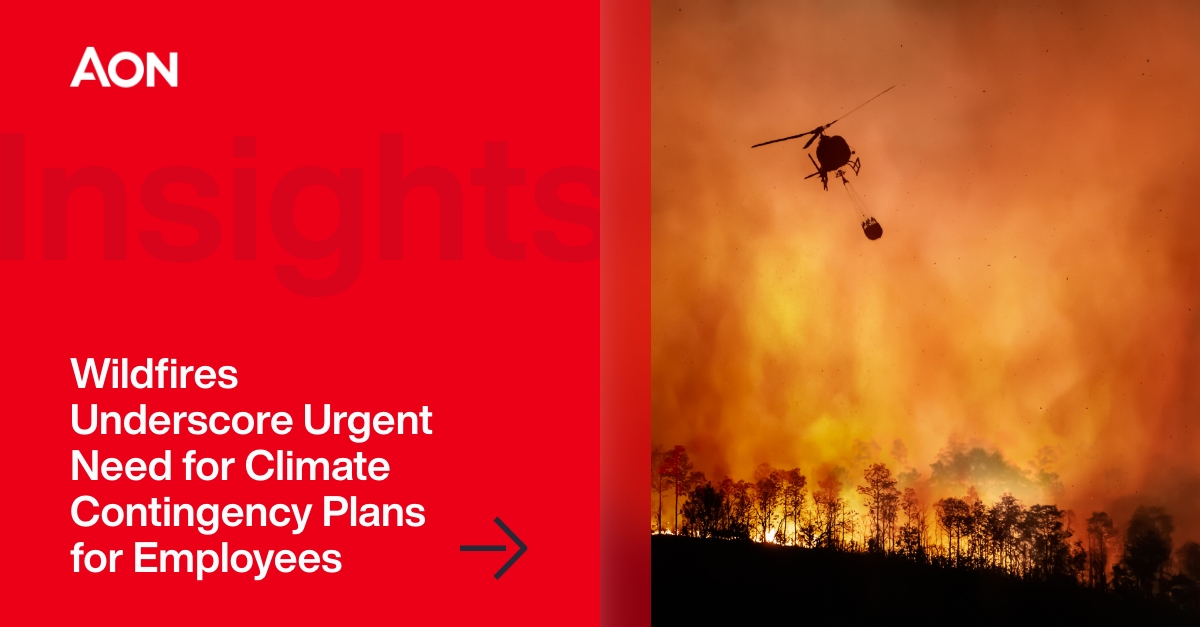 Recent wildfires and their repercussions across Canada highlight the detrimental health risks posed by weather and climate-driven events and bringing them to the forefront of workplace discussions. Read the article: aon.io/3QNtAJZ
