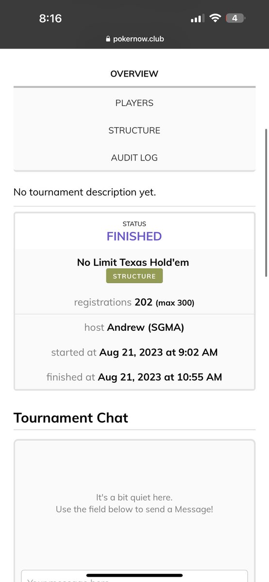 Today our poker tournament lasted almost 2 hours and we had 202 people participate in the tournament!

Thanks for everyone that played, plenty more tournaments to come!!!