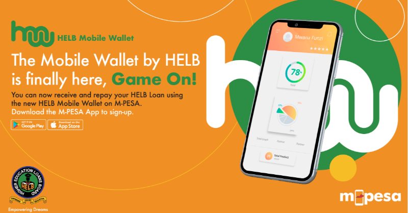 SafaricomPLC's tweet photo. The HELB Mobile Wallet is finally on the M-PESA App! Now, you can check and withdraw your balance, repay loans, check statements and apply for future loans whenever you are on your smart phone. Download the M-PESA App to sign up. #Helb #MPESAApp #GameOn