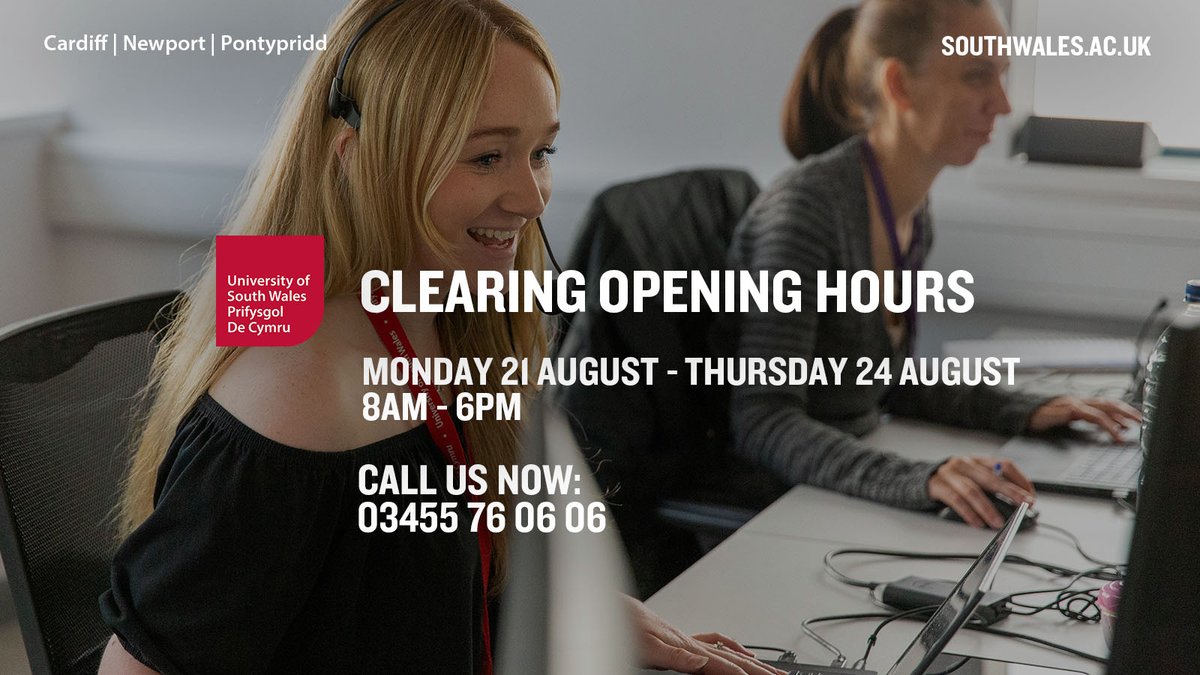 If you'd like to apply now through #Clearing or just chat through your options with one of our friendly advisors, getting in touch with us couldn't be easier.

☎️ 03455 76 06 06 
👉 southwales.ac.uk/clearing/conta…

#USWClearing #Clearing2023