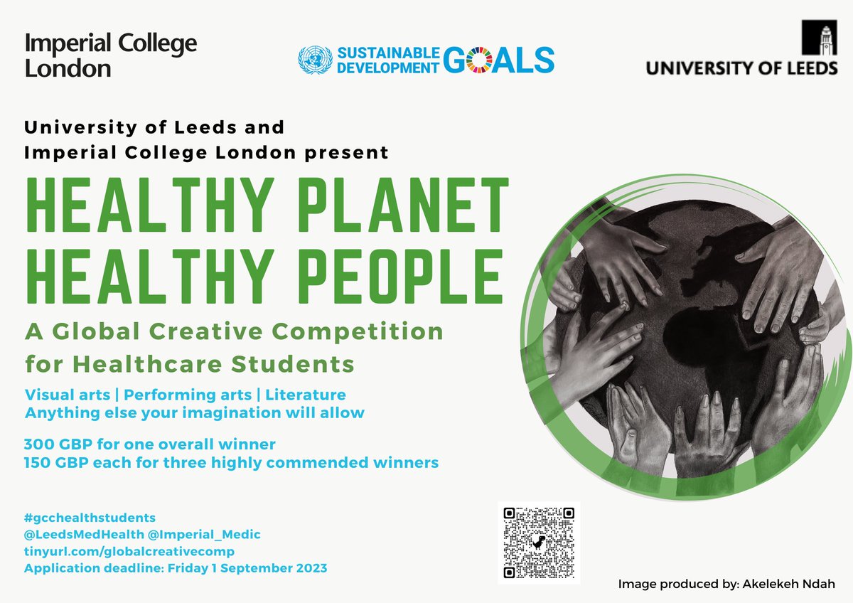 Calling Global healthcare students! Enter the 2023 Global Creative Competition ‘Healthy Planet, Healthy People’. Deadline 1/9. Winner £300 GBP. For more information 👇🏾 #GCCHealthStudent @UniversityLeeds medicinehealth.leeds.ac.uk/faculty-/doc/c…